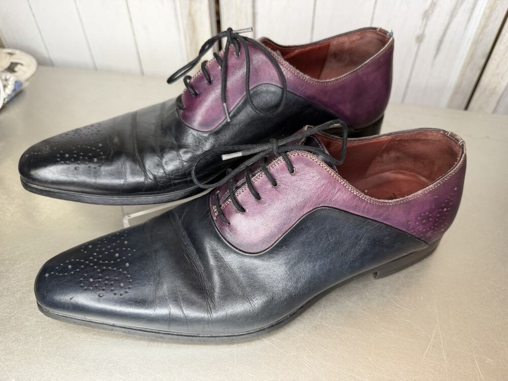 Magnanni Leather Cap Toe Oxfords Made in Spain Mens Size 7.5 Purple Black